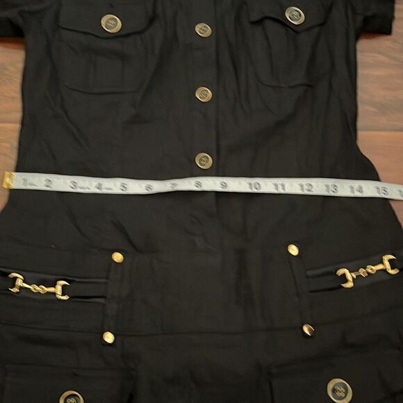 Y2K Bebe Black Gold Buttons Clasp Linen Blend Dress Feminine Club Event Party - Picture 5 of 11